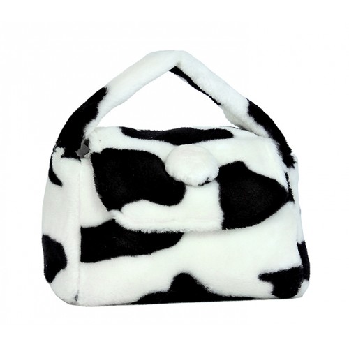 Cow Print Small Plush Handbag w/ Flap - BG-12C